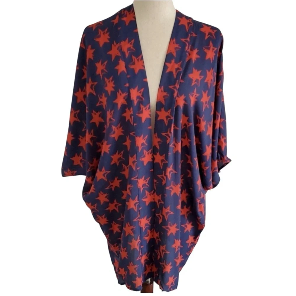 Anna & Ava Blue with Red Stars Kimono Silhouette Cover Up